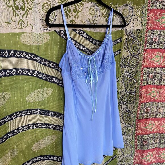 RARE Y2K Victoria's Secret Cornflower Blue Silk Milkmaid Slip Dress Size Large - Picture 7 of 16